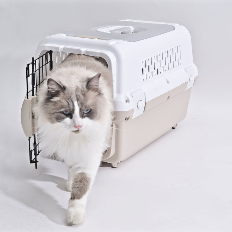 Reismand met stalen deur voor Kat & Hond (Cappuccino) 50 x 30 x 30 cm