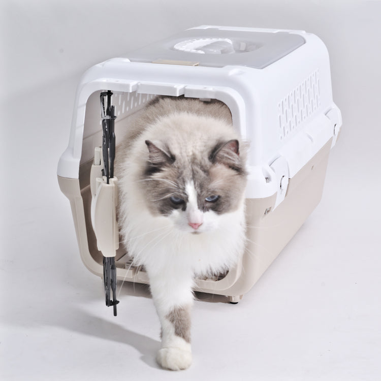 Reismand met stalen deur voor Kat & Hond (Cappuccino) 50 x 30 x 30 cm