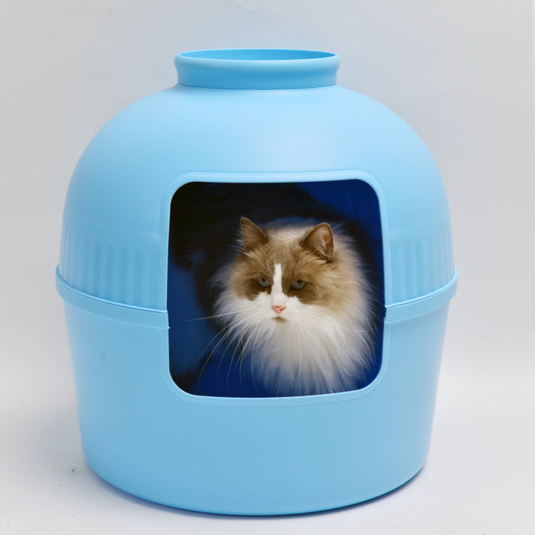 Kattenbak Flower XXL, verborgen kattentoilet (Fris Blauw) - 51Ø x 55cm