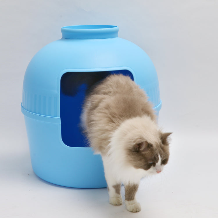 Kattenbak Flower XXL, verborgen kattentoilet (Fris Blauw) - 51Ø x 55cm