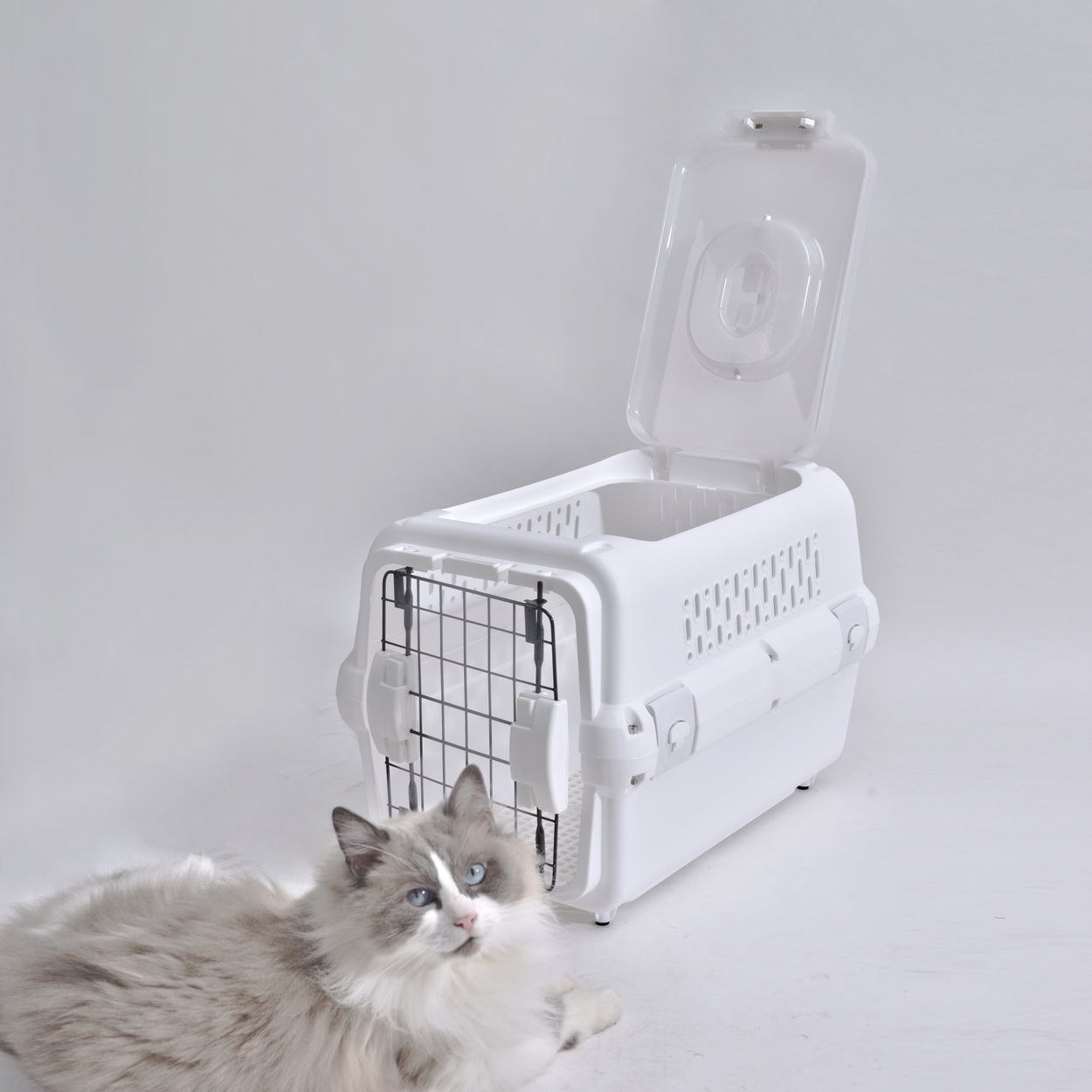 RHR Pets Reismand met stalen deur voor Kat & Hond (Wit) 50 x 30 x 30 cm