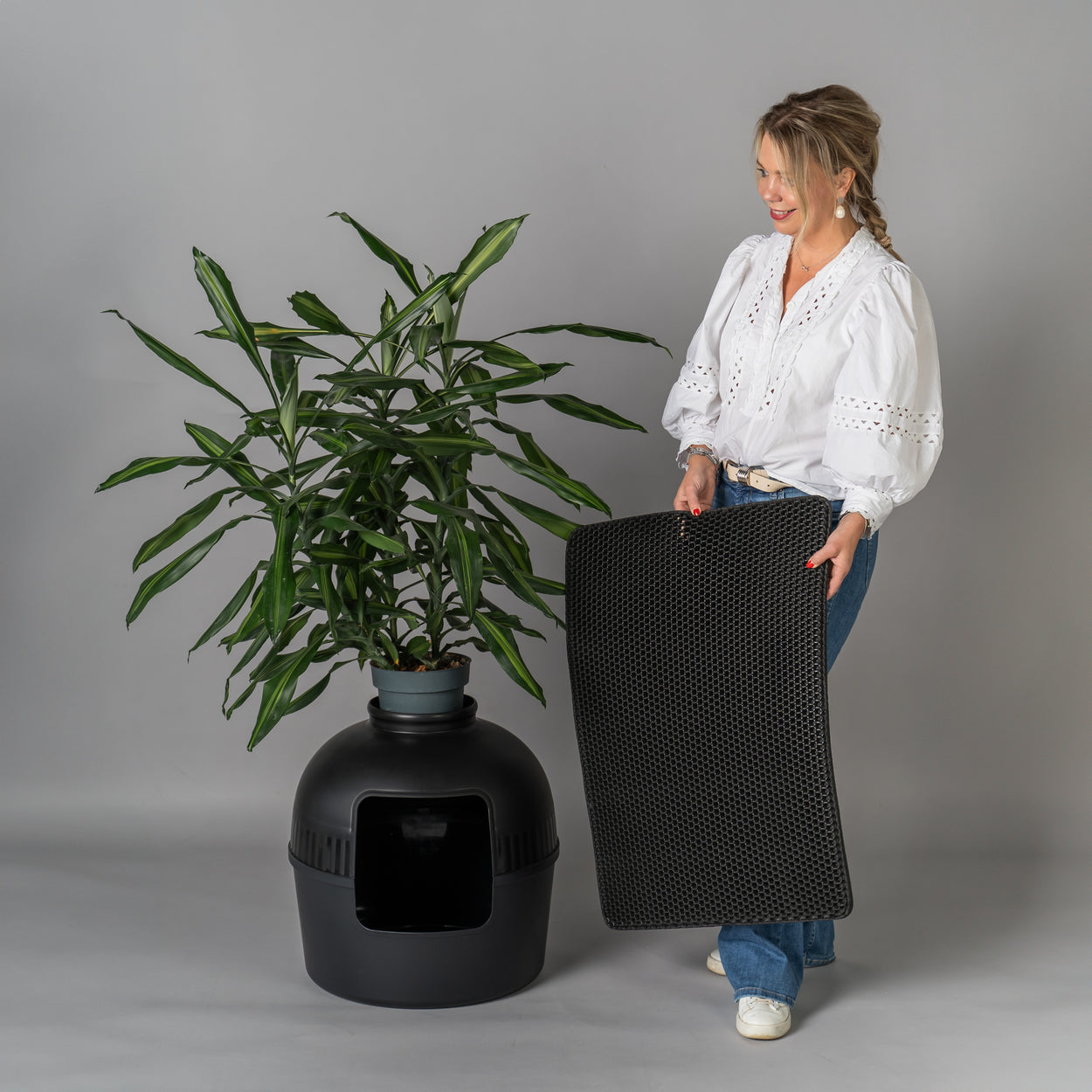Lettiera Per Gatti Flower XXL Blackline - Nascosta, Con Cuscino, Antracite, Per Gatti Grandi - Foto 7
