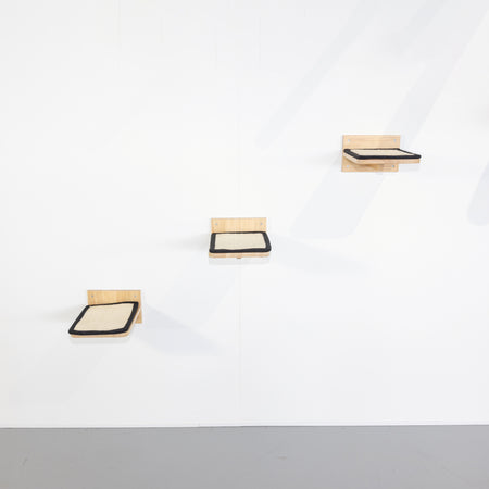 Wandmeubel Klimmuur Kat - Muur Plateaus - Set 3 (Zwart)