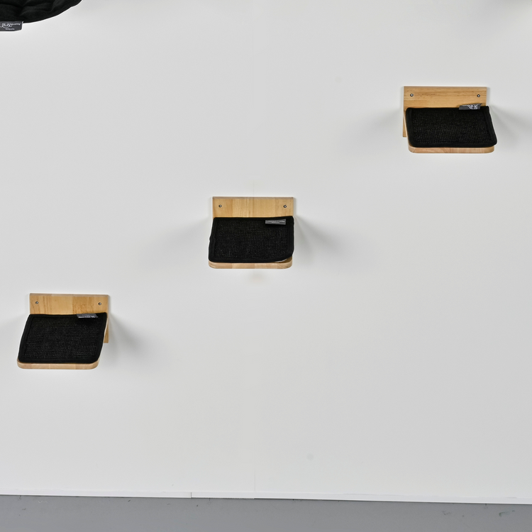 Wandmeubel Klimmuur Kat - Muur Plateaus - Set 3 (Zwart)