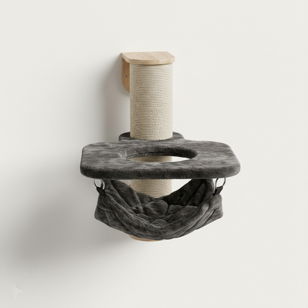 Nástěnný lezecký nábytek pro kočky - Nástěnný sisalový sloup XXL s houpací sítí Crown (Taupe)