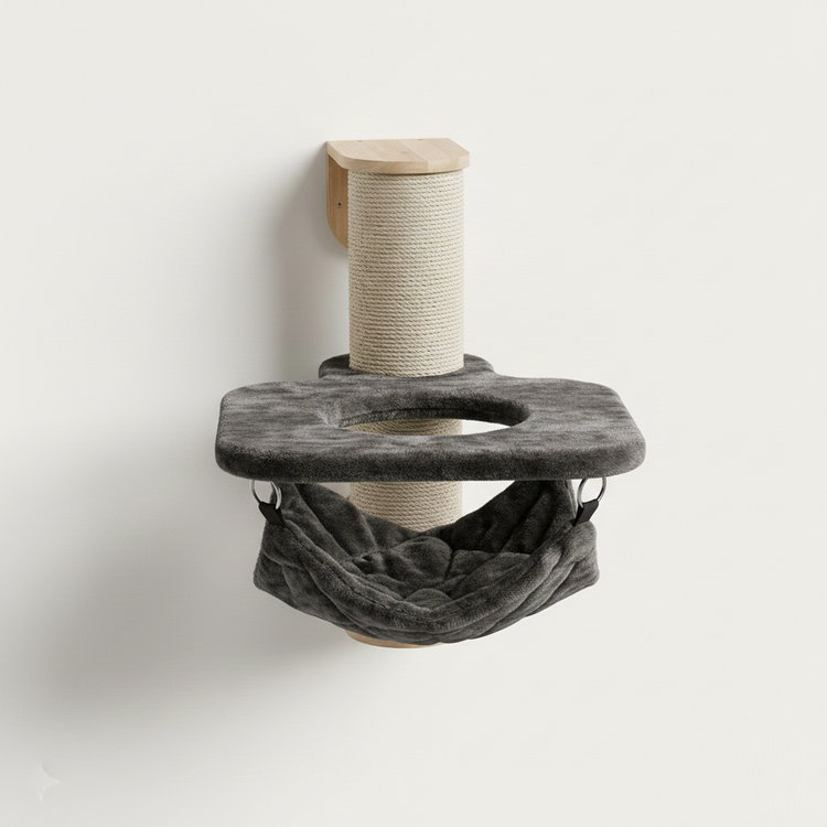 Wandmeubel Klimmuur Kat - Wand Sisalpaal XXL met Hangmat Crown (Taupe)